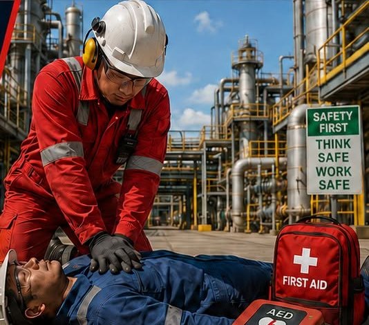 CPR practice at an industrial site